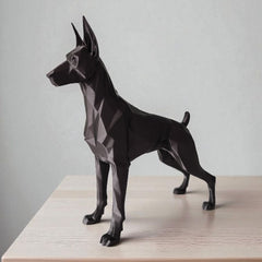 3D Printed Dobermann Standing Dog Miniature Figurine | Black