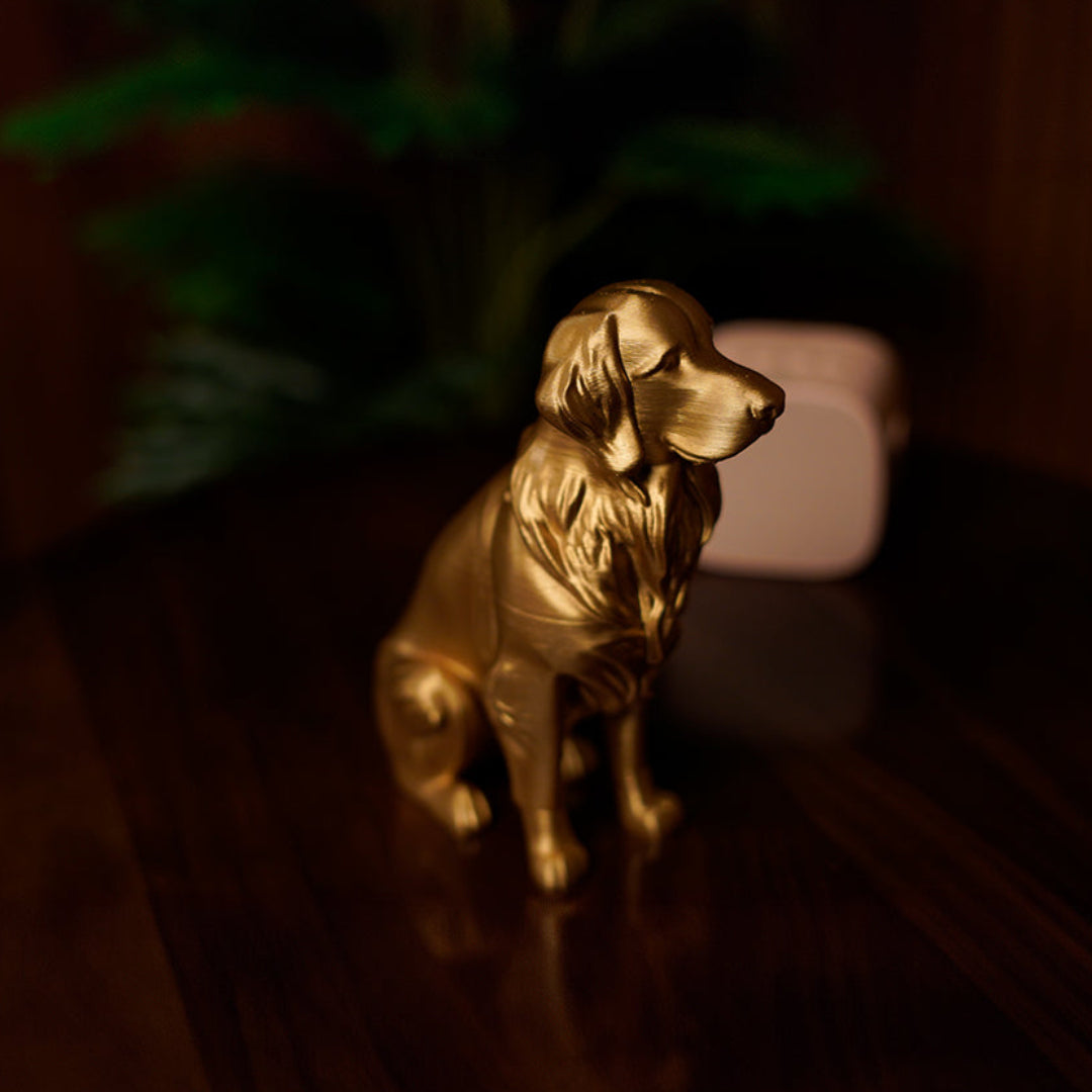 3D Printed Golden Retriever Sitting Dog Miniature Figurine | Gold