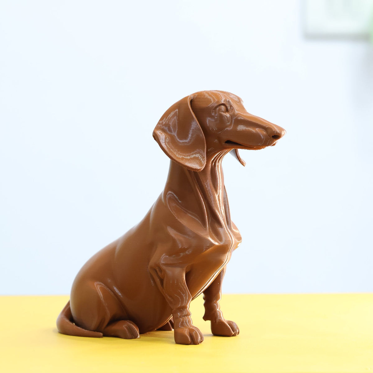 3D Printed Dachshund Sitting Dog Miniature Figurine | Brown