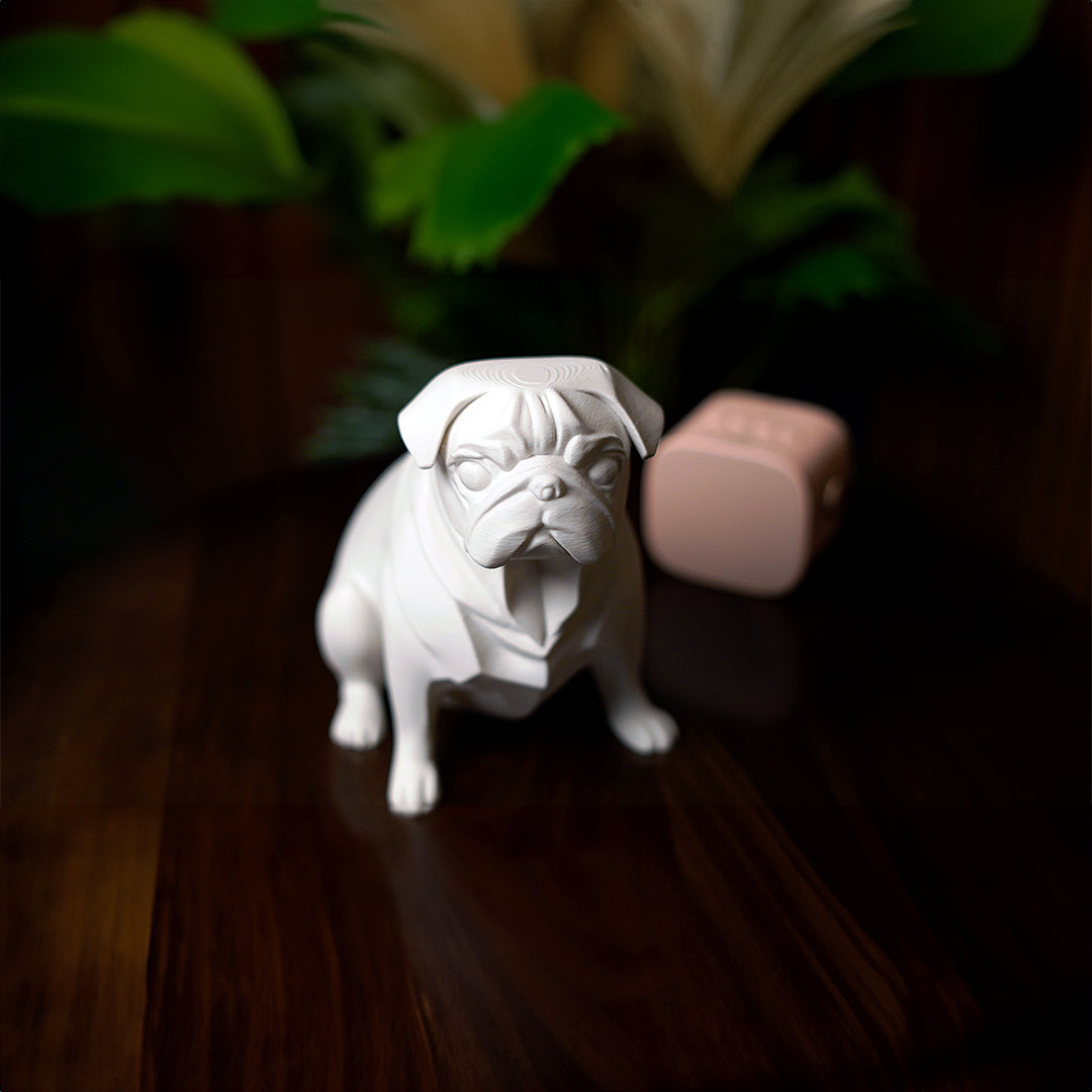 3D Printed Pug Sitting Dog Miniature Figurine | White
