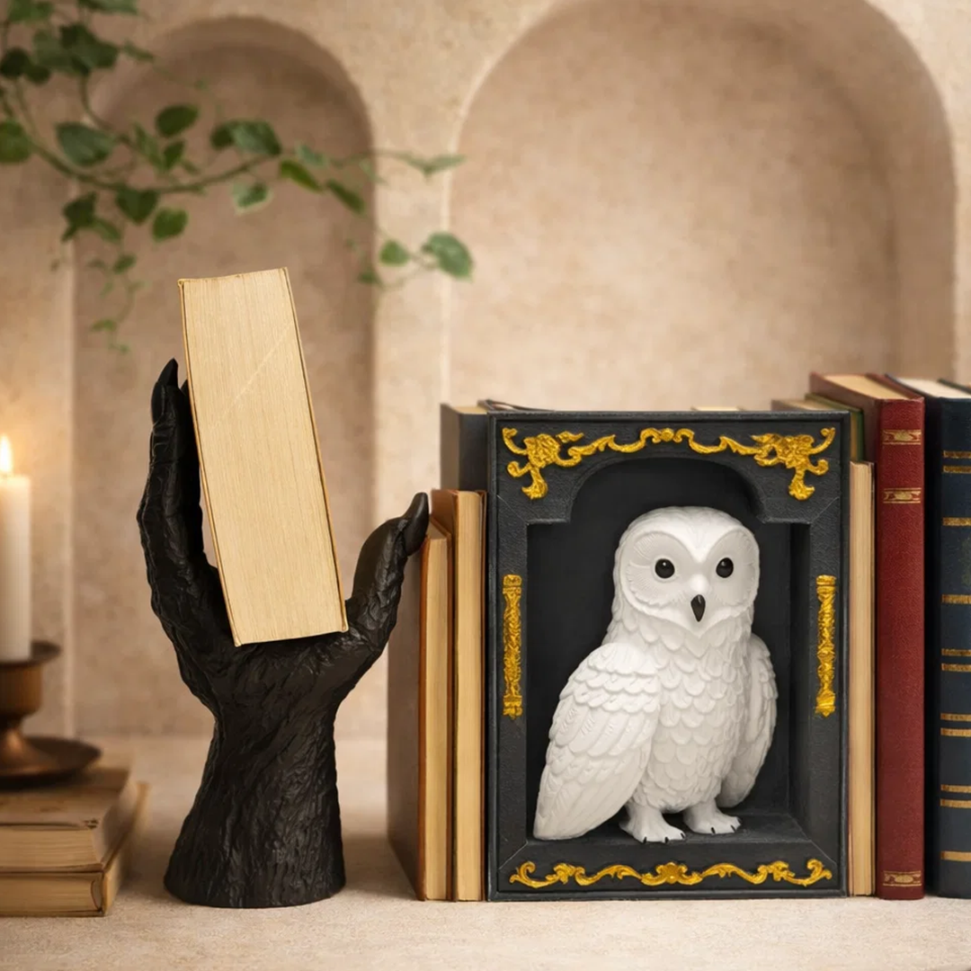 Snowy Owl & Death's Grasp 3D Bookend Combo Set For Book Lover & Collectors 