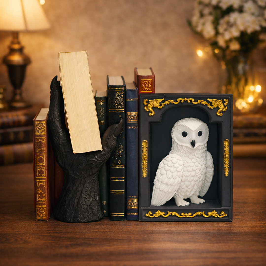 Snowy Owl & Death's Grasp 3D Bookend Combo Set 
