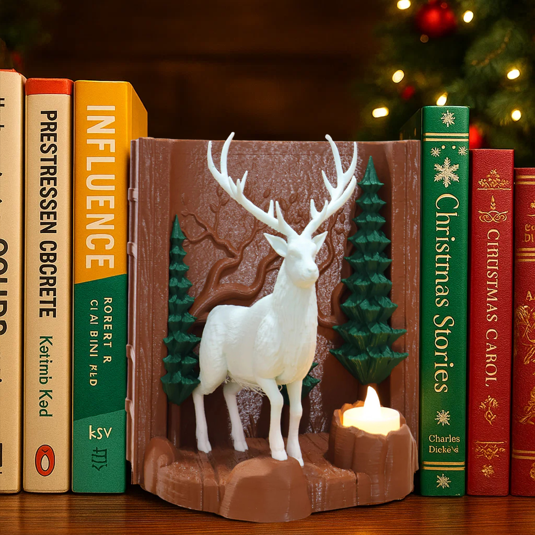 Xmas Deer Bookend with Decorative Tea Light